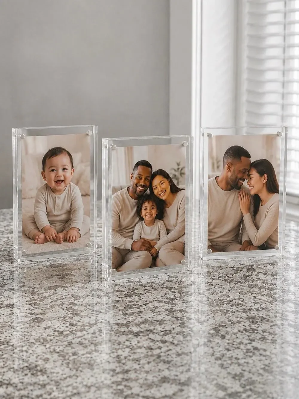 3 Pack 4x6 Magnetic Acrylic Picture Frames Clear Double Sided Tabletop